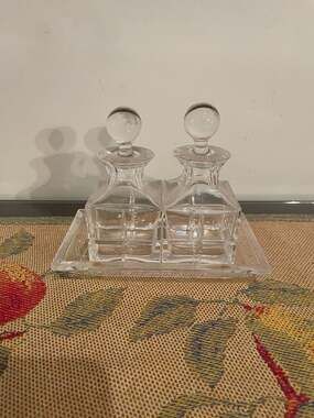 Vintage Krisla Italian Lead Crystal 2 Bottle Condiment or Perfume Set w/tray